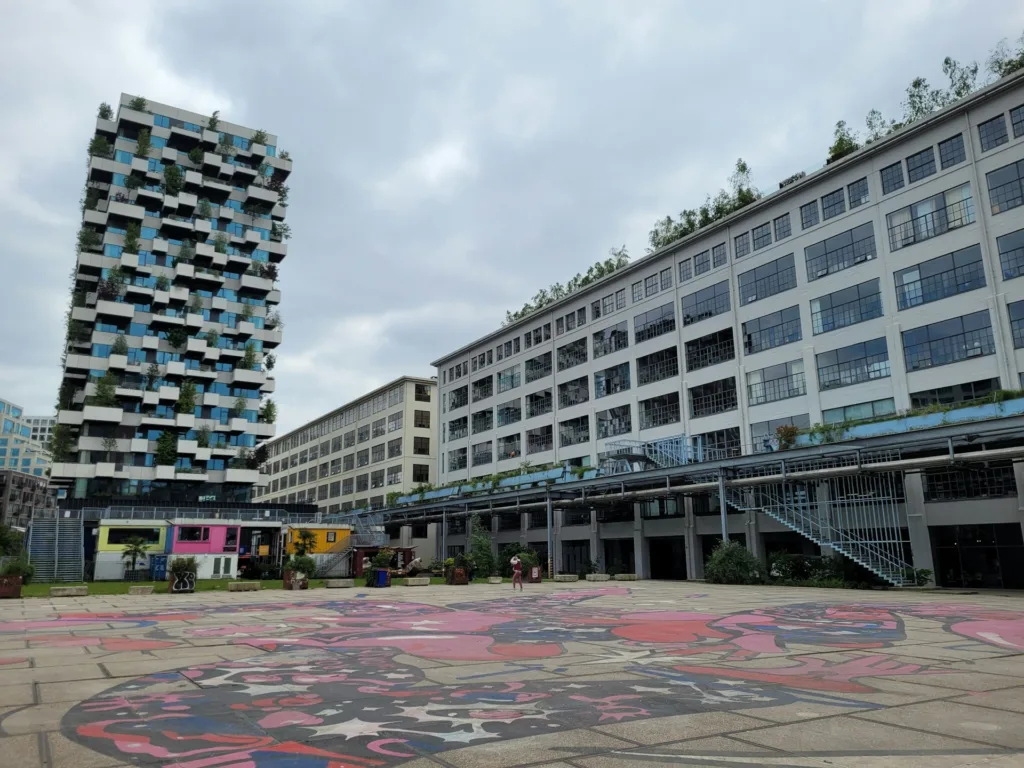 City Game Eindhoven strijp-S,  a creative hub blending modern green architecture with industrial heritage.