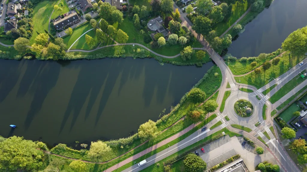 citygame emmen aerial river with bridge