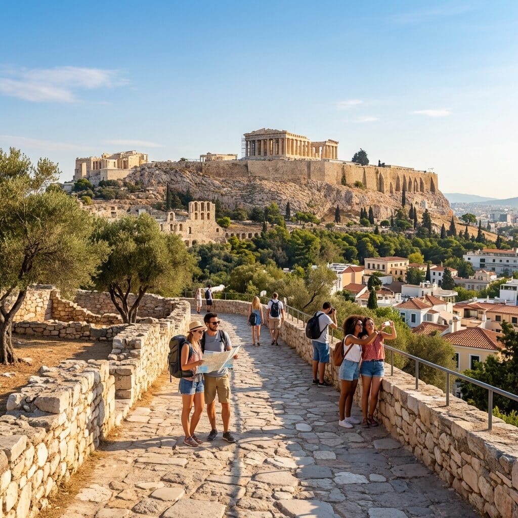 Tourists Viewing the Acropolis in Athens