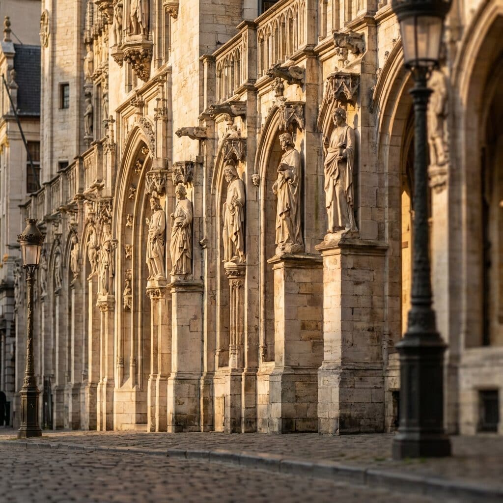 Statues on the Gothic Facade of Leuven Town Hall