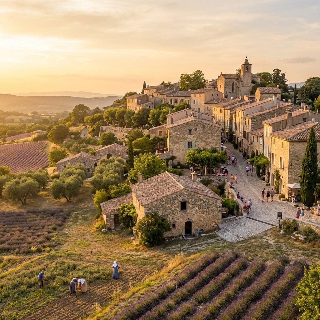 Hilltop Village in Provence at Sunset