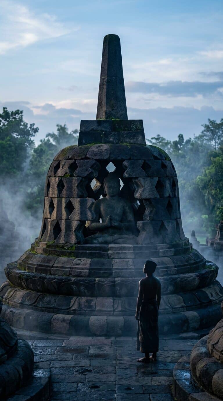 Misty Sunrise at Borobudur Temple, Indonesia