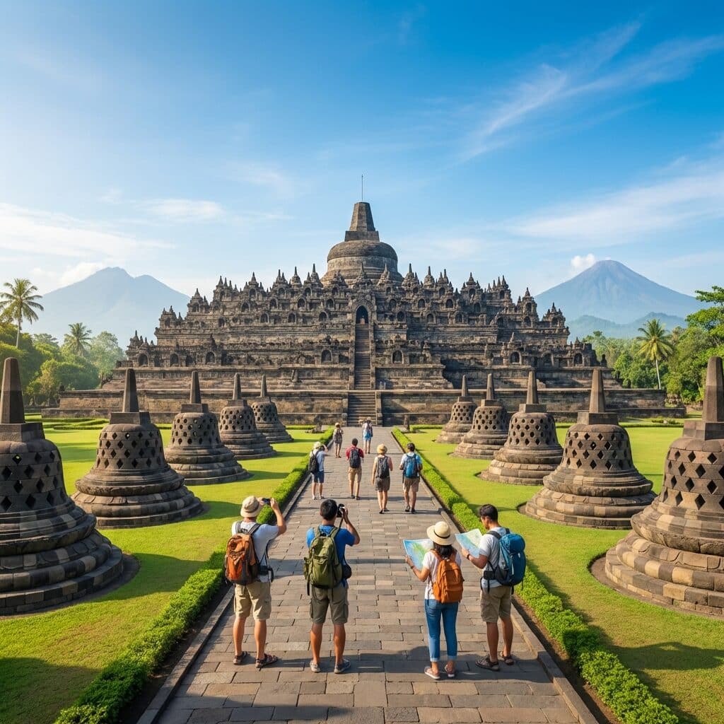 Tourists at Borobudur Temple, Indonesia