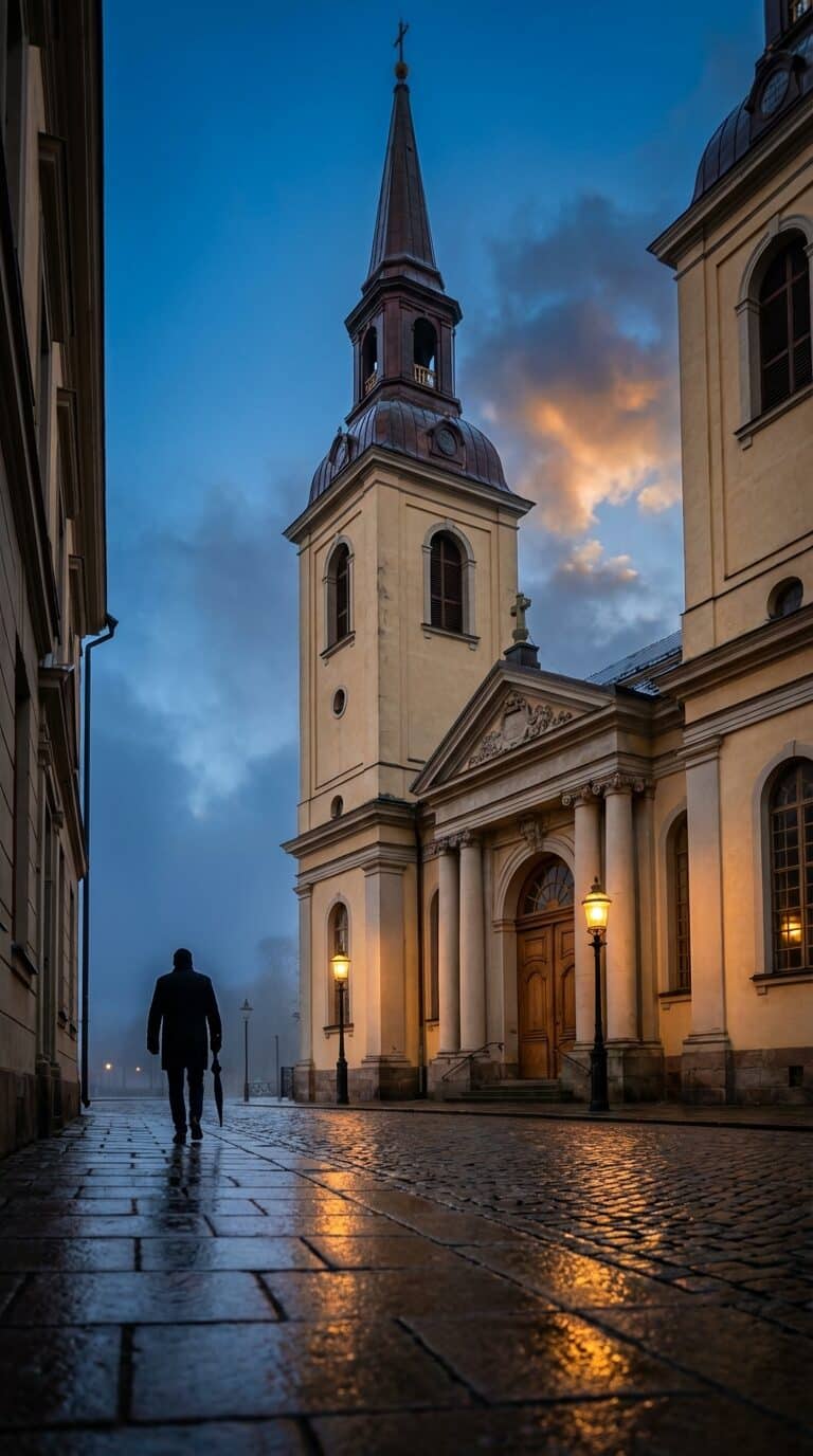 Fredrikskyrkan Church in Karlskrona at Dusk