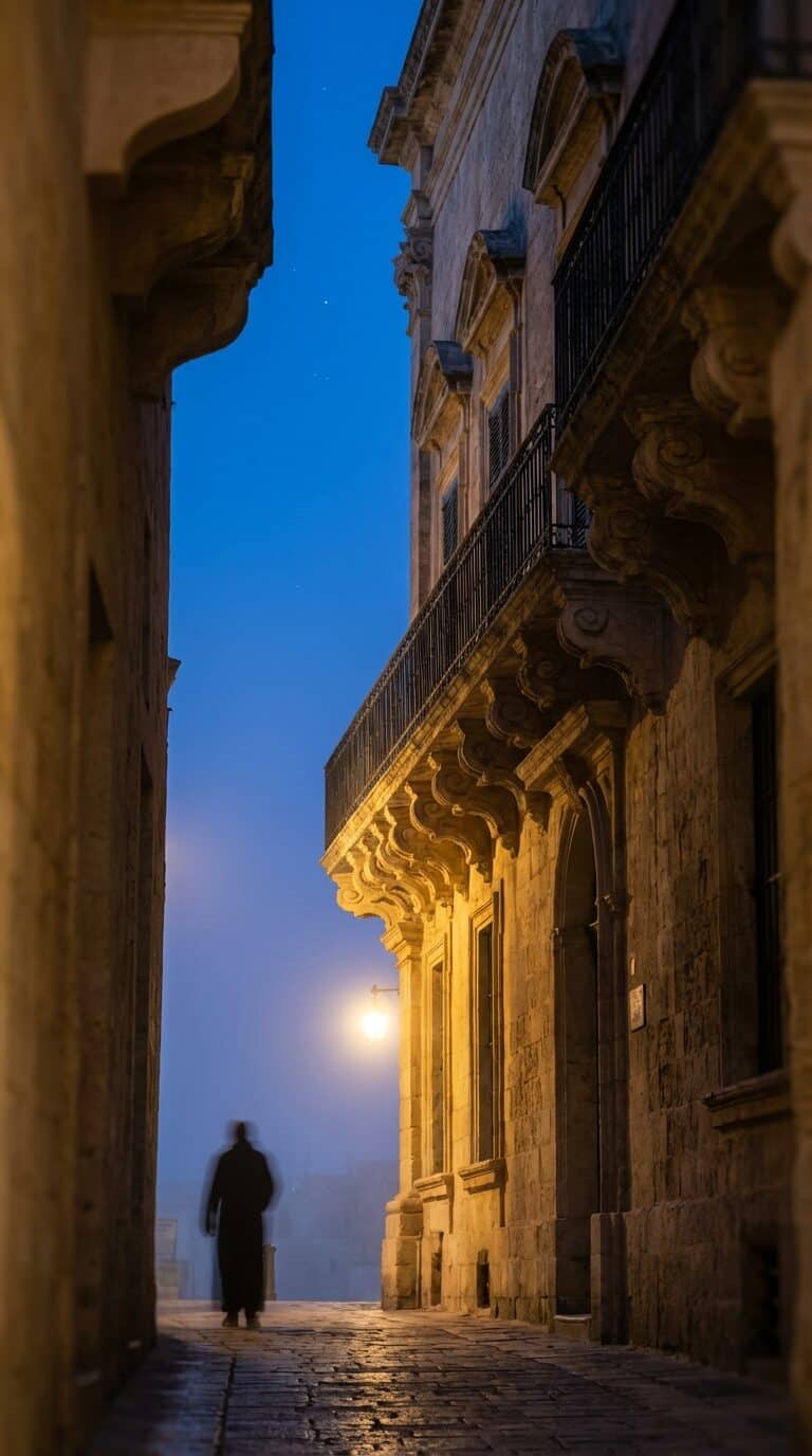 Foggy Street in Malta at Dusk