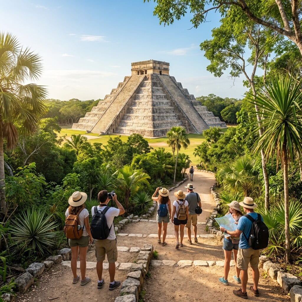 Tourists Visiting the Chichen Itza Pyramid