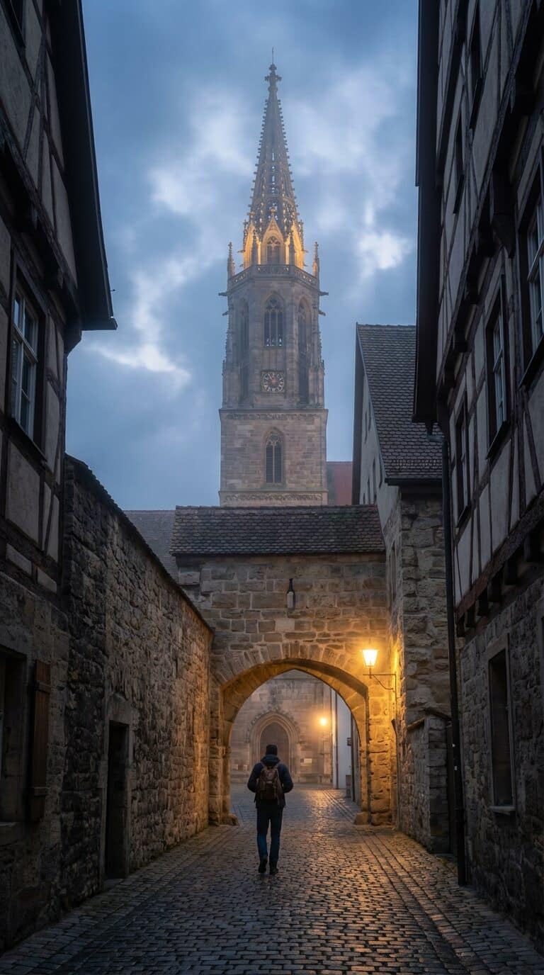 Cobblestone Alley and Daniel Tower in Nordlingen