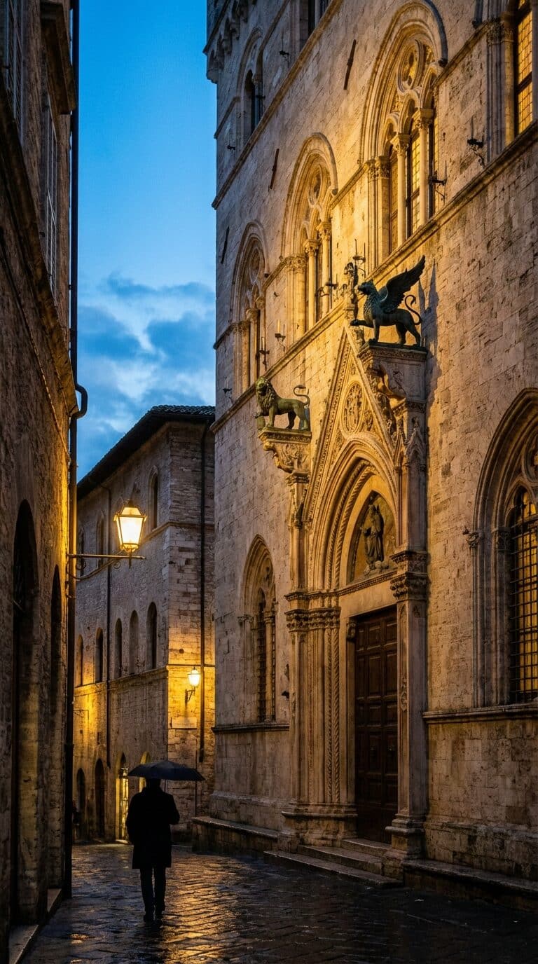 Palazzo Dei Priori In Perugia At Dusk