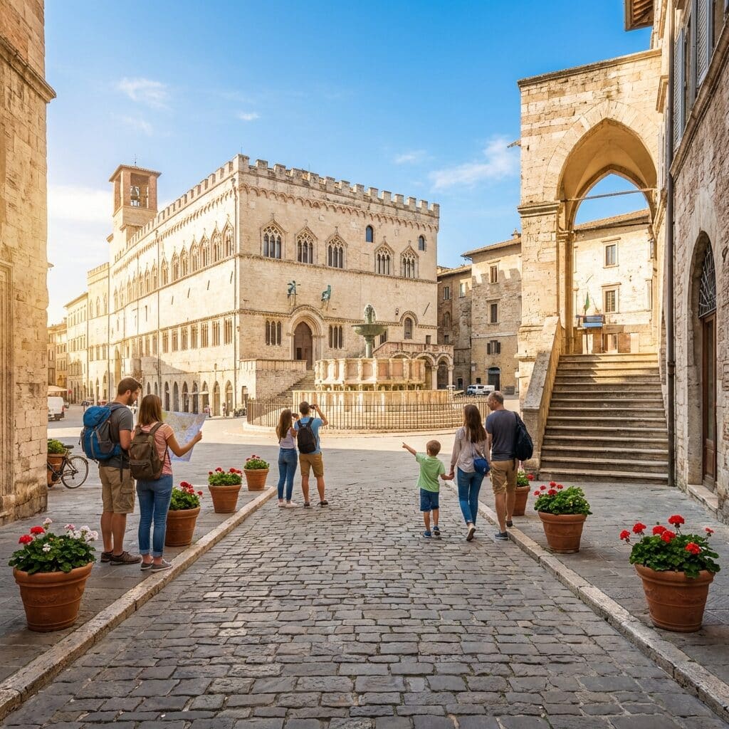 Tourists in Piazza IV Novembre, Perugia