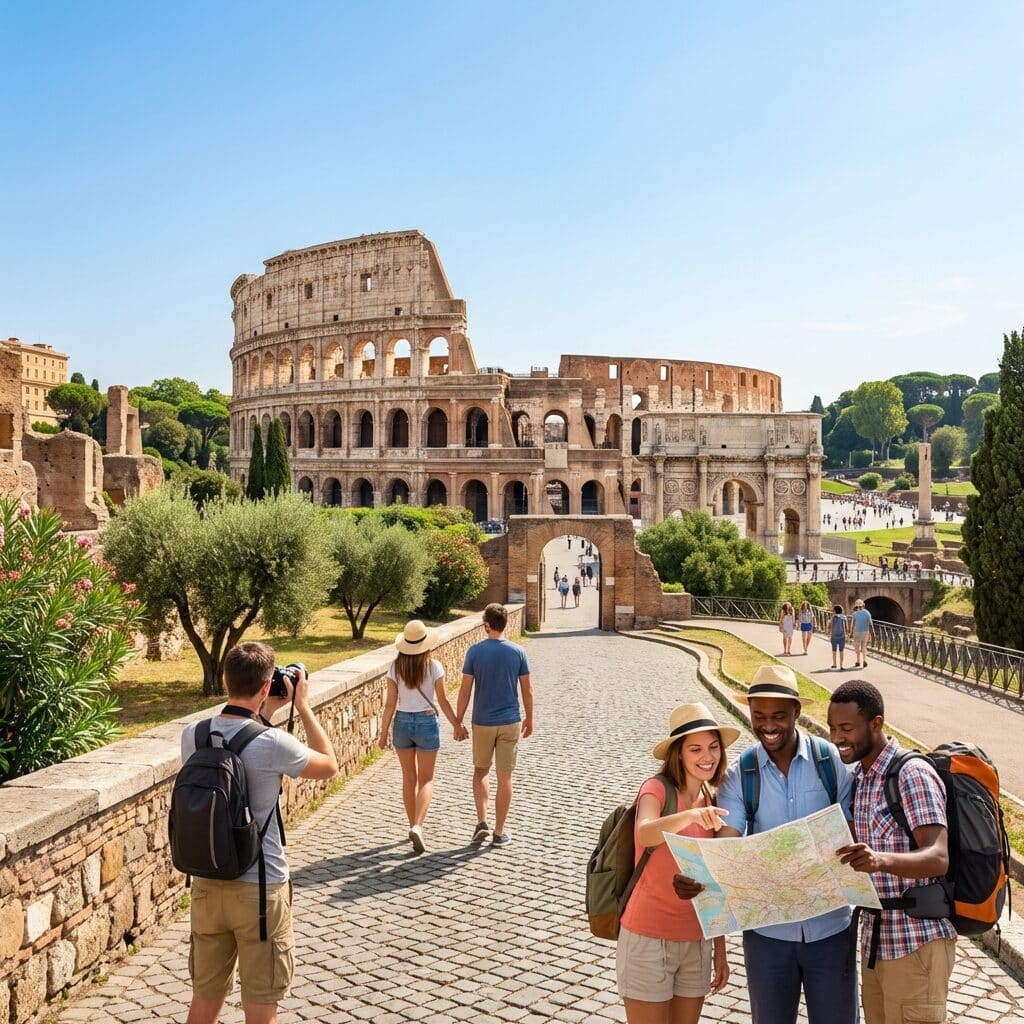 Tourists Viewing the Colosseum in Rome