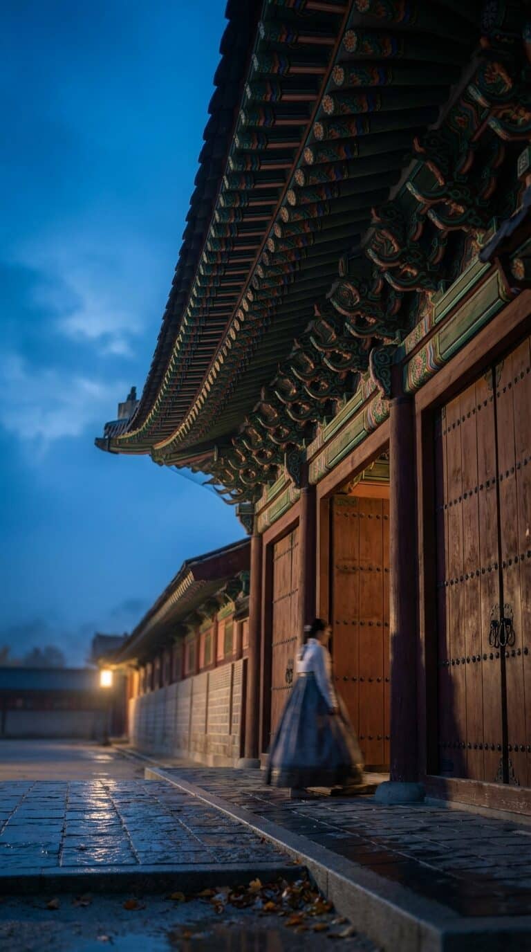 Woman in Hanbok at a Traditional Korean Palace