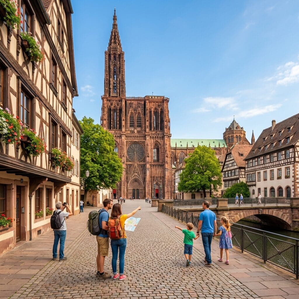Tourists Admiring Strasbourg Cathedral