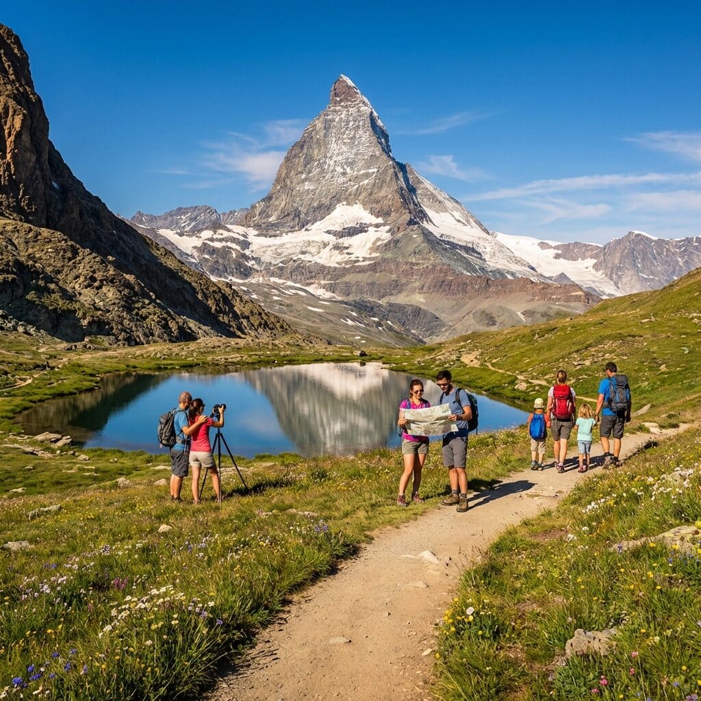 Hikers Near the Matterhorn in Switzerland