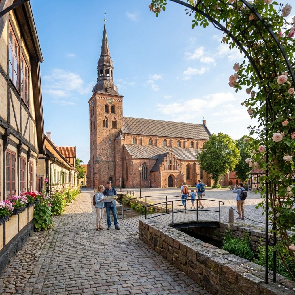 Saint Mary's Church and Cobblestone Street in Ystad
