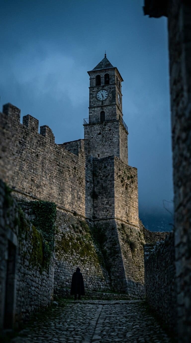 Gjirokastër Castle Clock Tower at Dusk