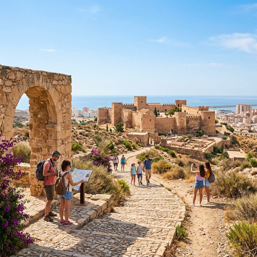 Tourists Visiting The Alcazaba Of Almeria