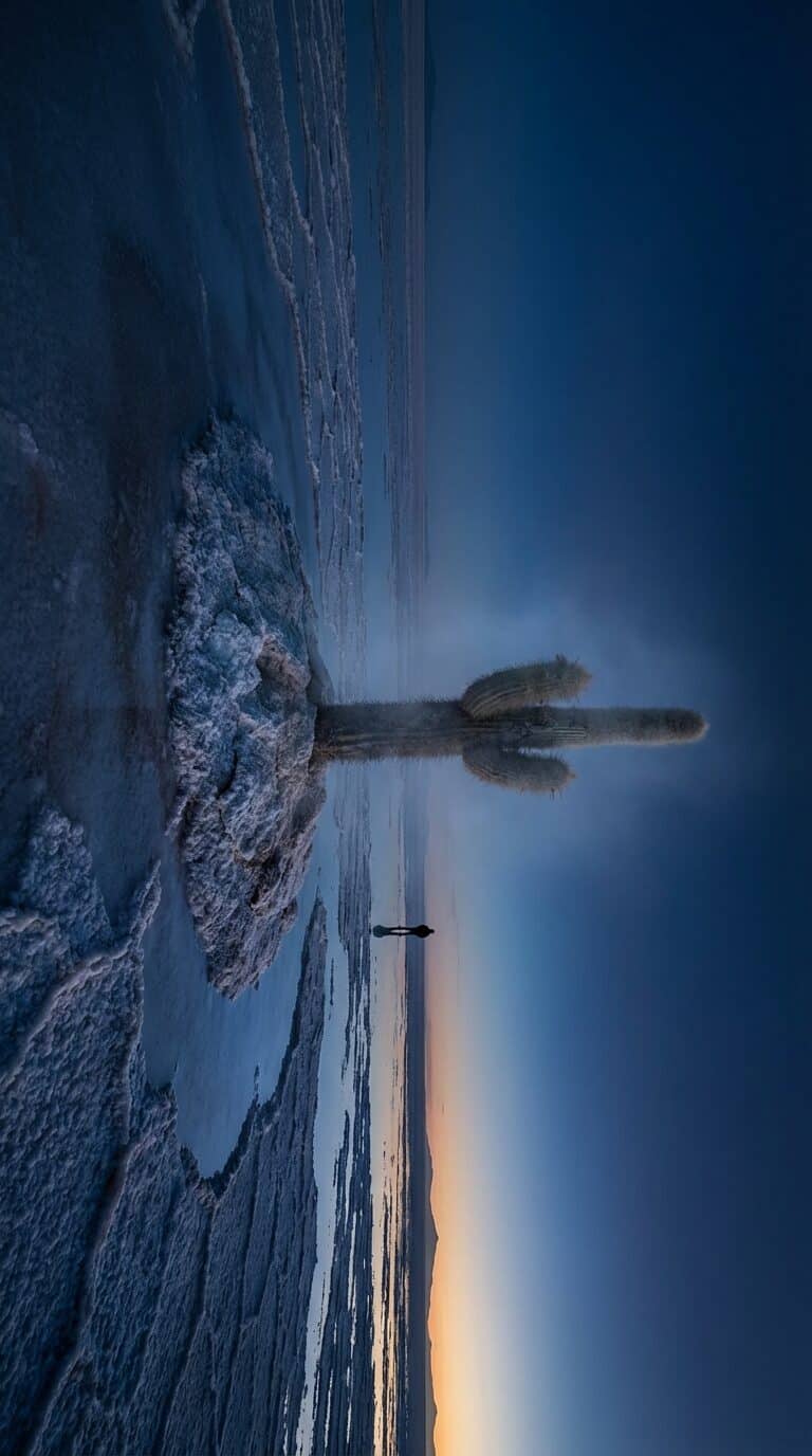 Giant Cactus Reflection at Salar De Uyuni, Bolivia