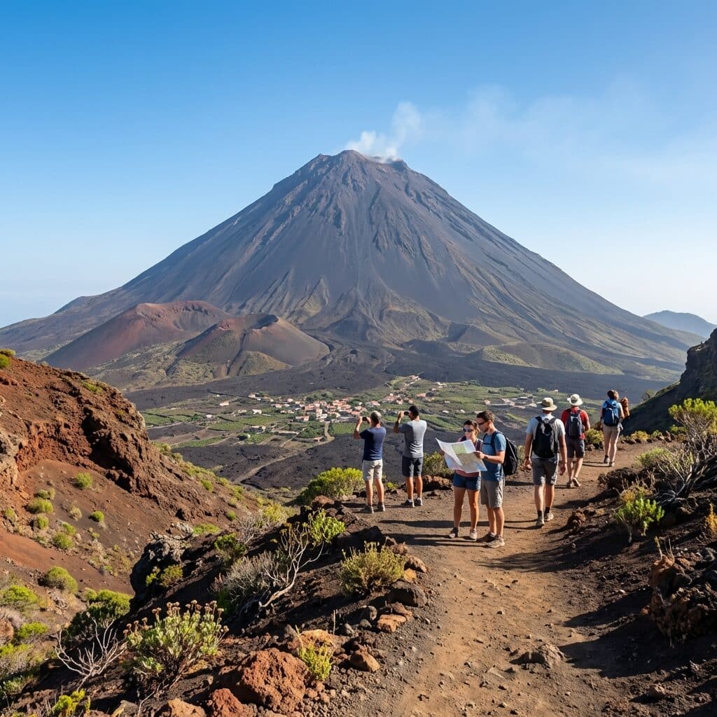 Hikers Overlooking the Pico do Fogo Volcano