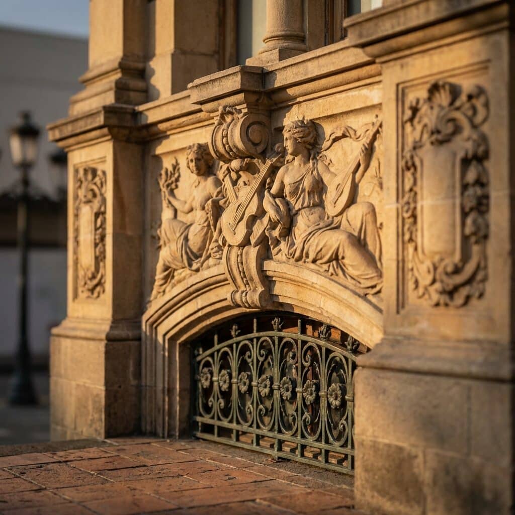 Ornate Stone Facade of the National Theatre