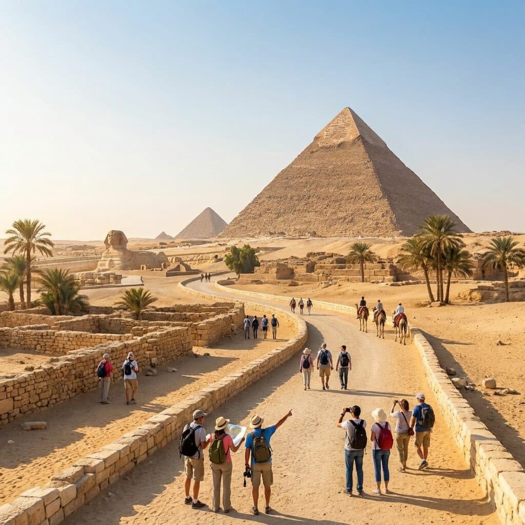 Tourists at the Giza Pyramid Complex