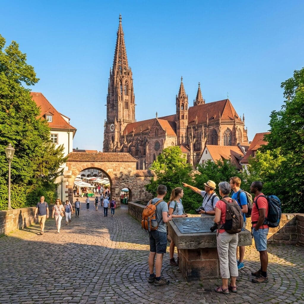 Freiburg Minster from the Schwabentor Bridge