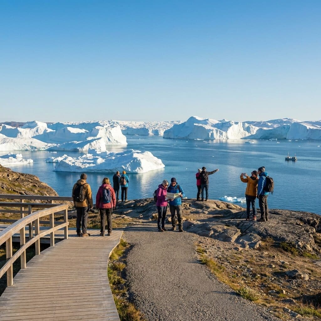 Tourists Viewing Icebergs at Ilulissat Icefjord