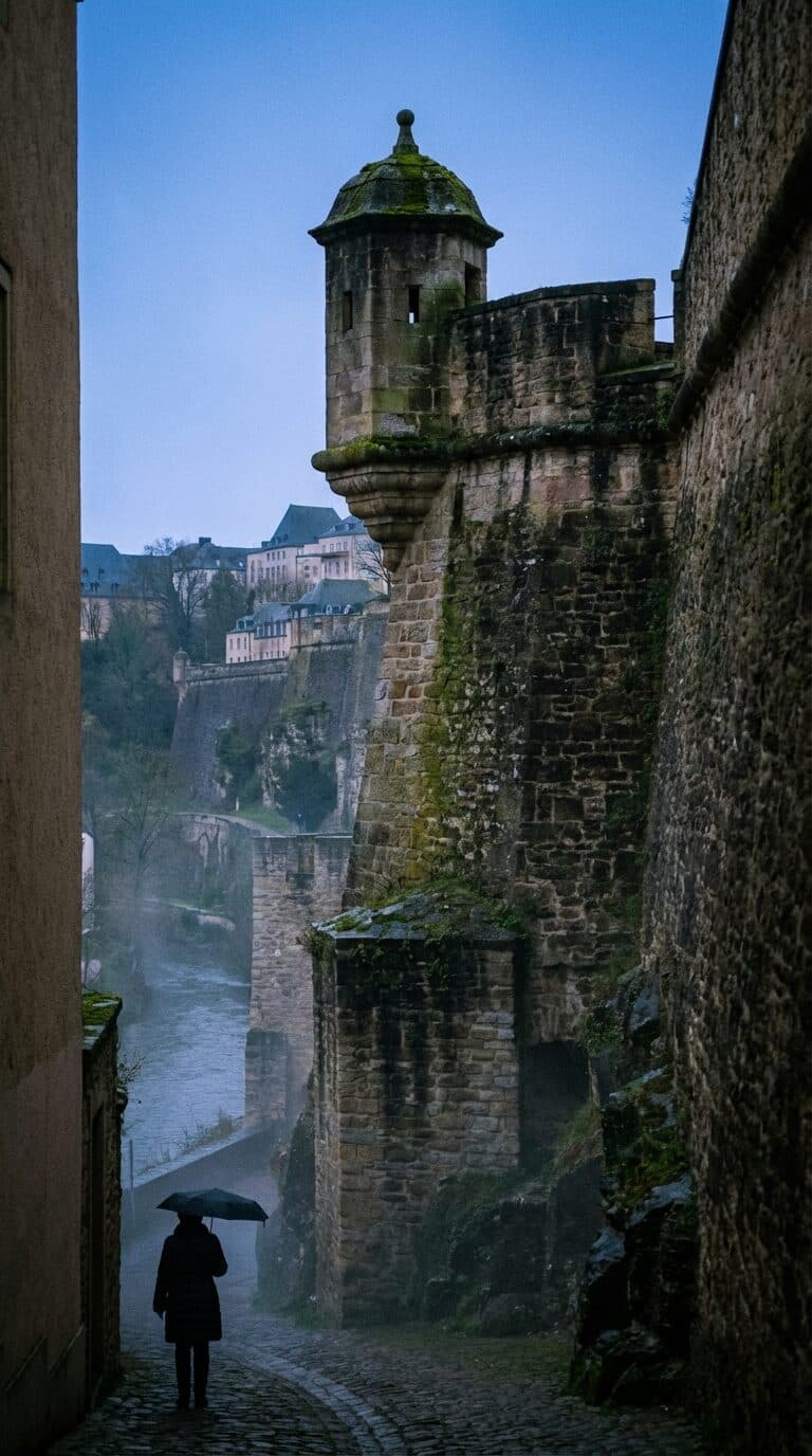 Old Fortifications on a Rainy Day in Luxembourg