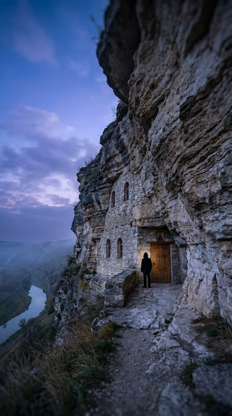 Orheiul Vechi Cave Monastery At Dusk