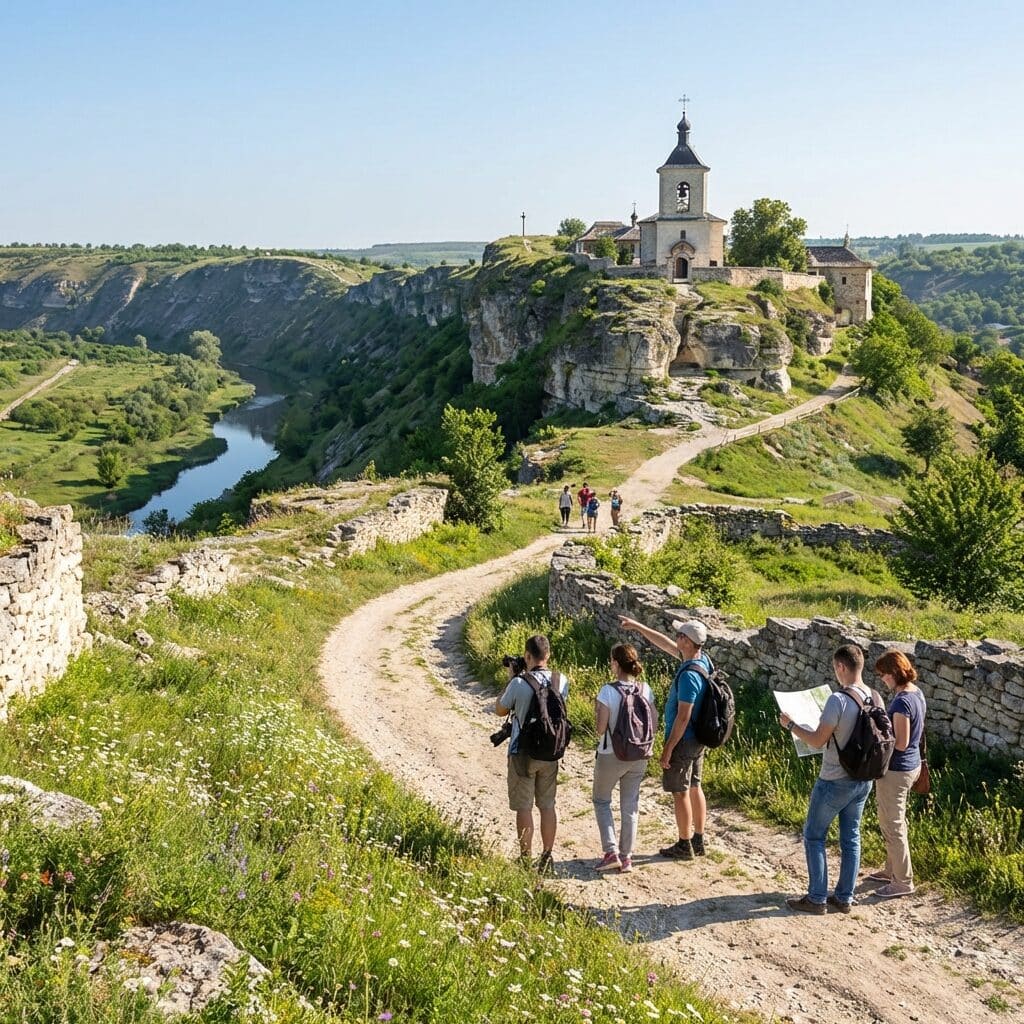 Hikers at Orheiul Vechi, Moldova