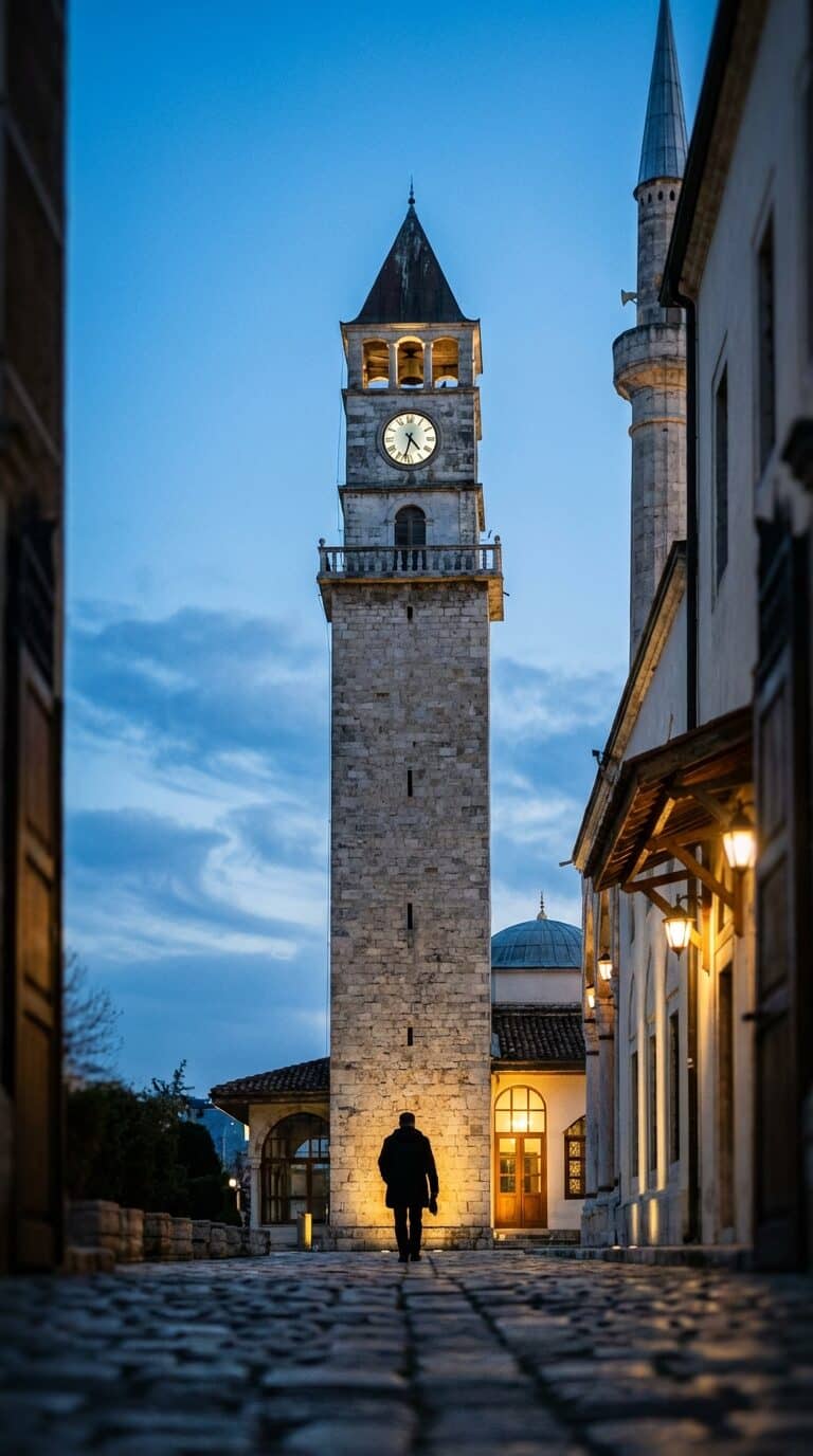 The Clock Tower of Tirana at Dusk
