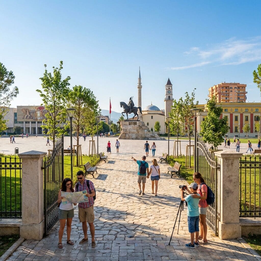 Skanderbeg Square on a Sunny Day in Tirana
