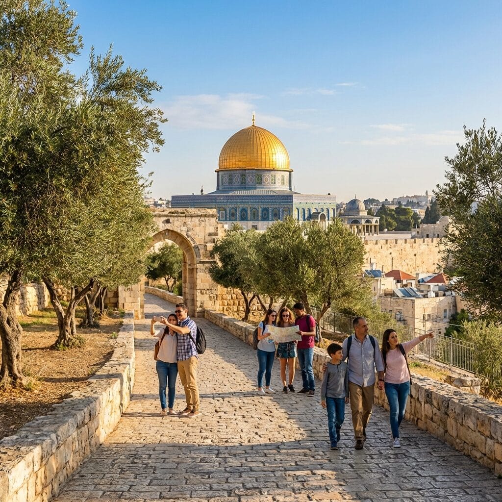 Tourists Viewing The Dome Of The Rock In Jerusalem