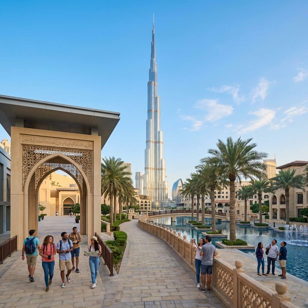 Tourists on a Promenade Near the Burj Khalifa, Dubai