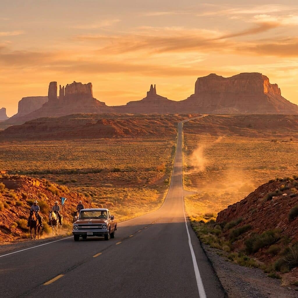 Vintage Truck and Cowboys in Monument Valley
