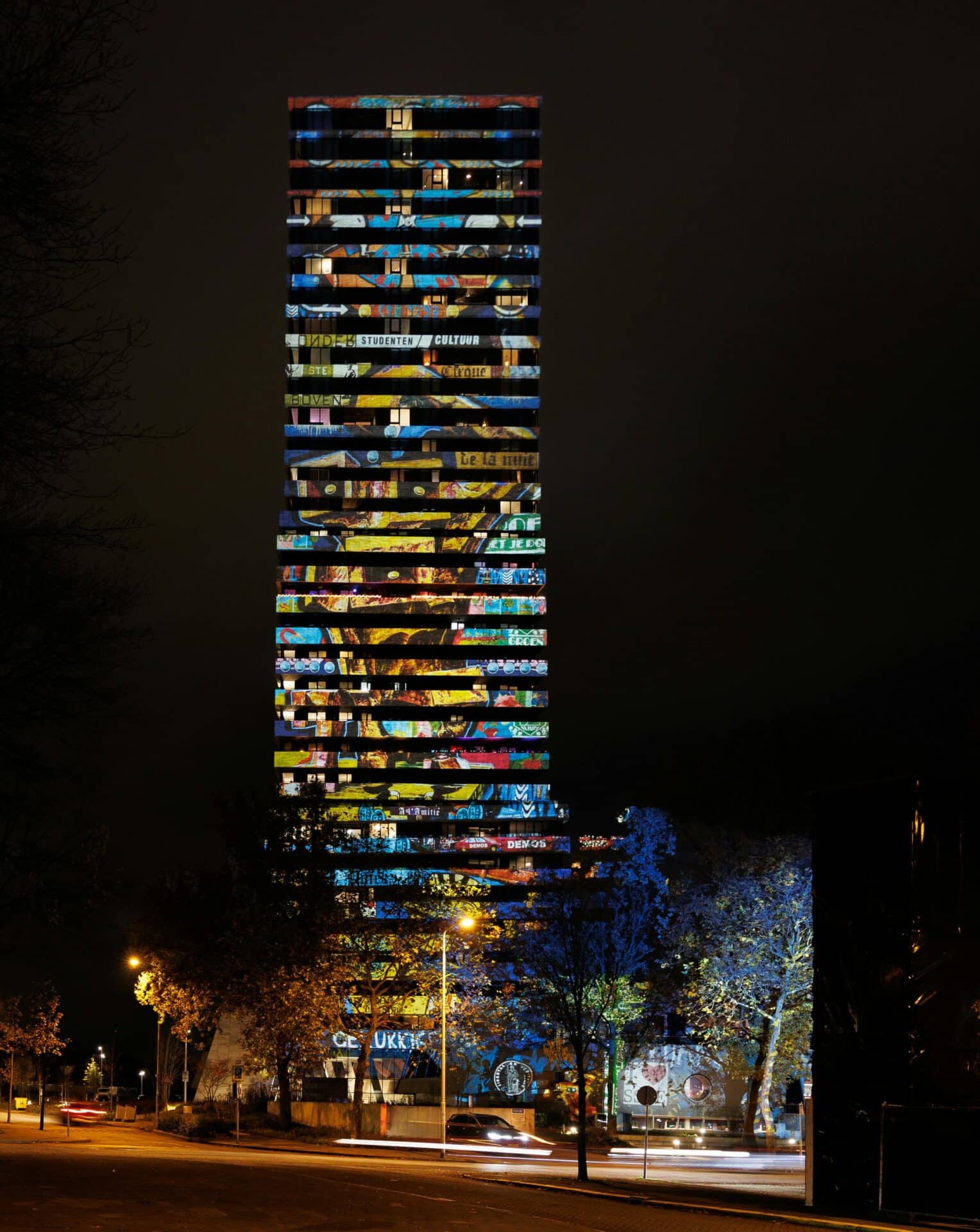 BunkerToren Light Projection at Night in Eindhoven