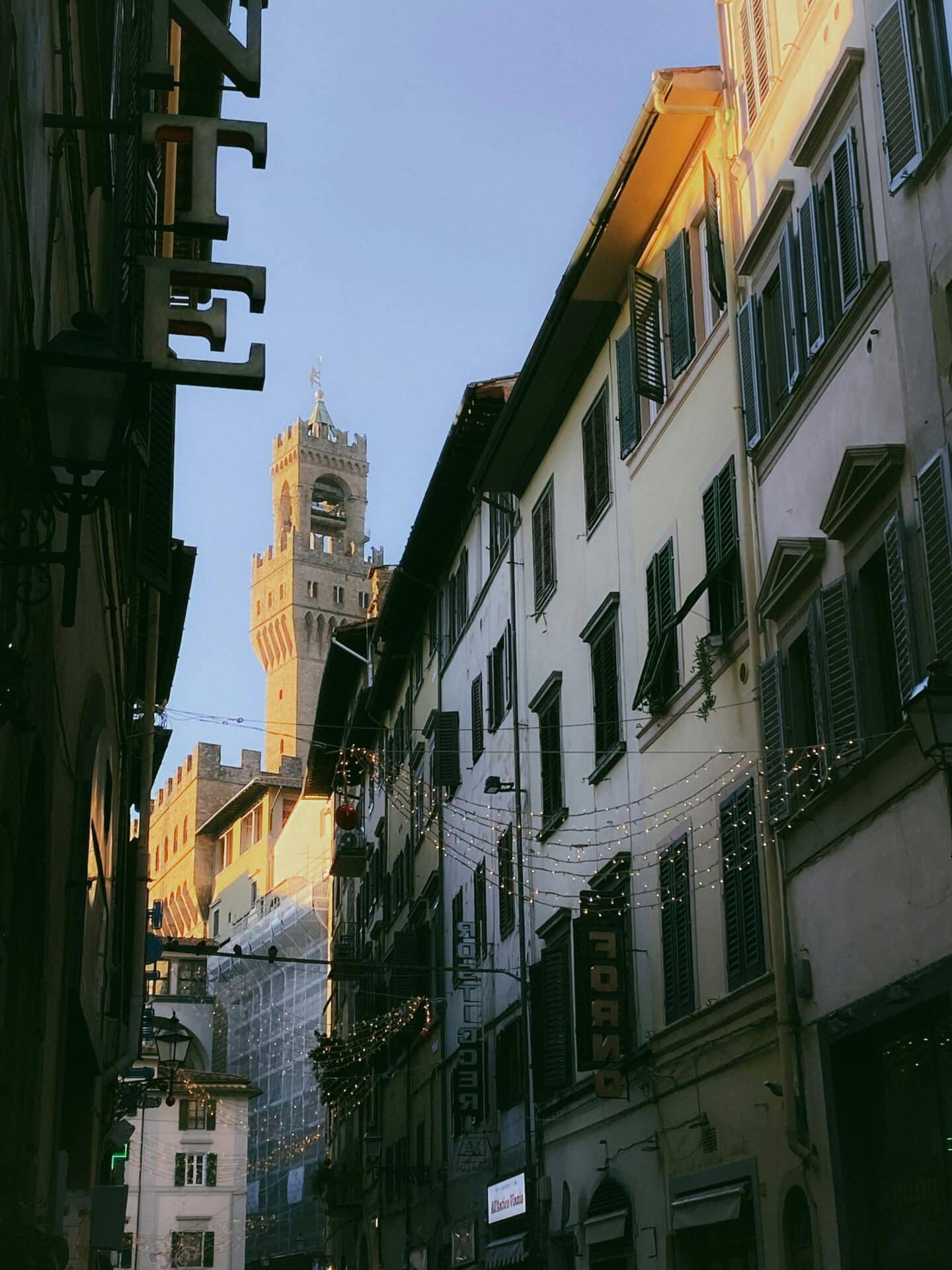 Palazzo Vecchio Tower from a Narrow Street in Florence