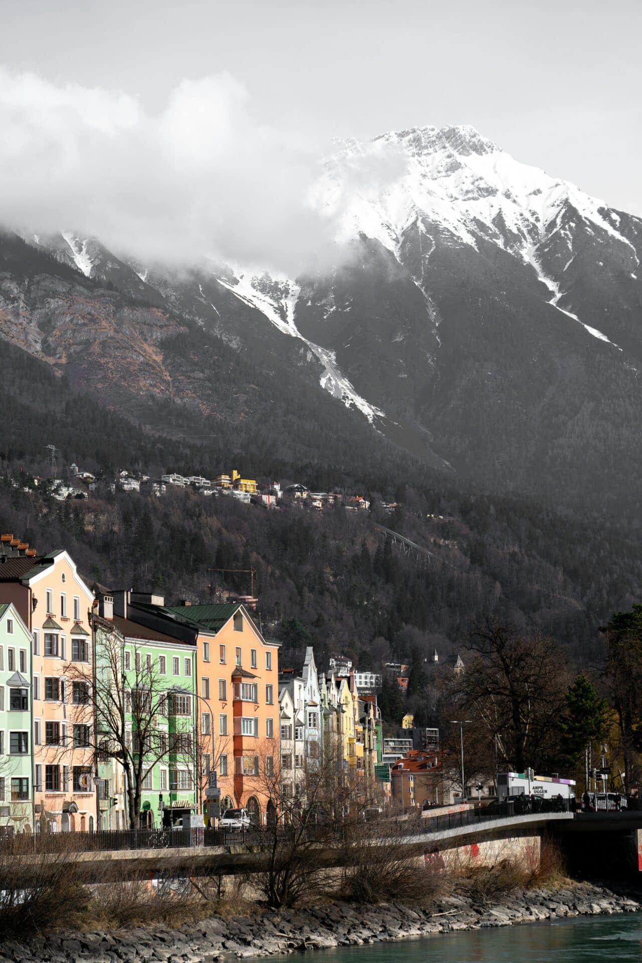 Colorful Houses and Nordkette Mountains in Innsbruck