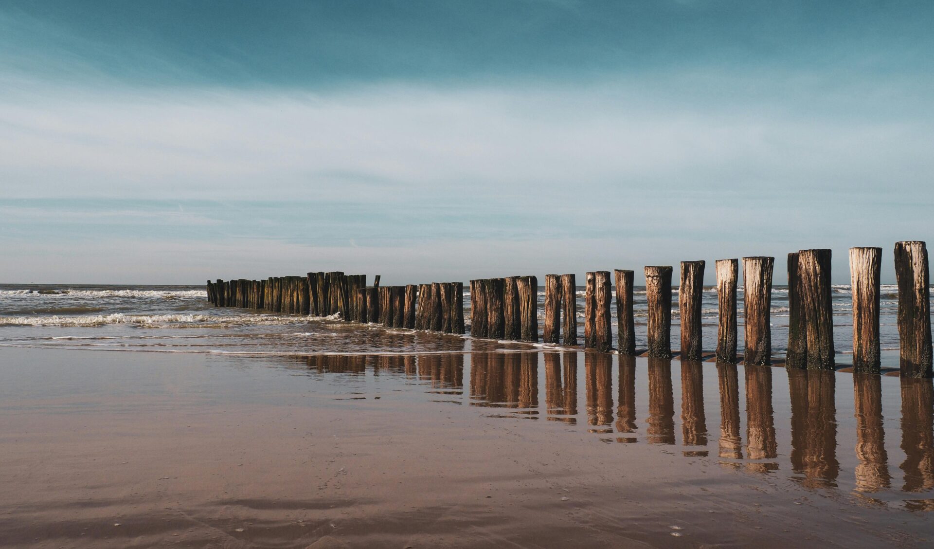 Wooden Poles on the Beach at Katwijk aan Zee