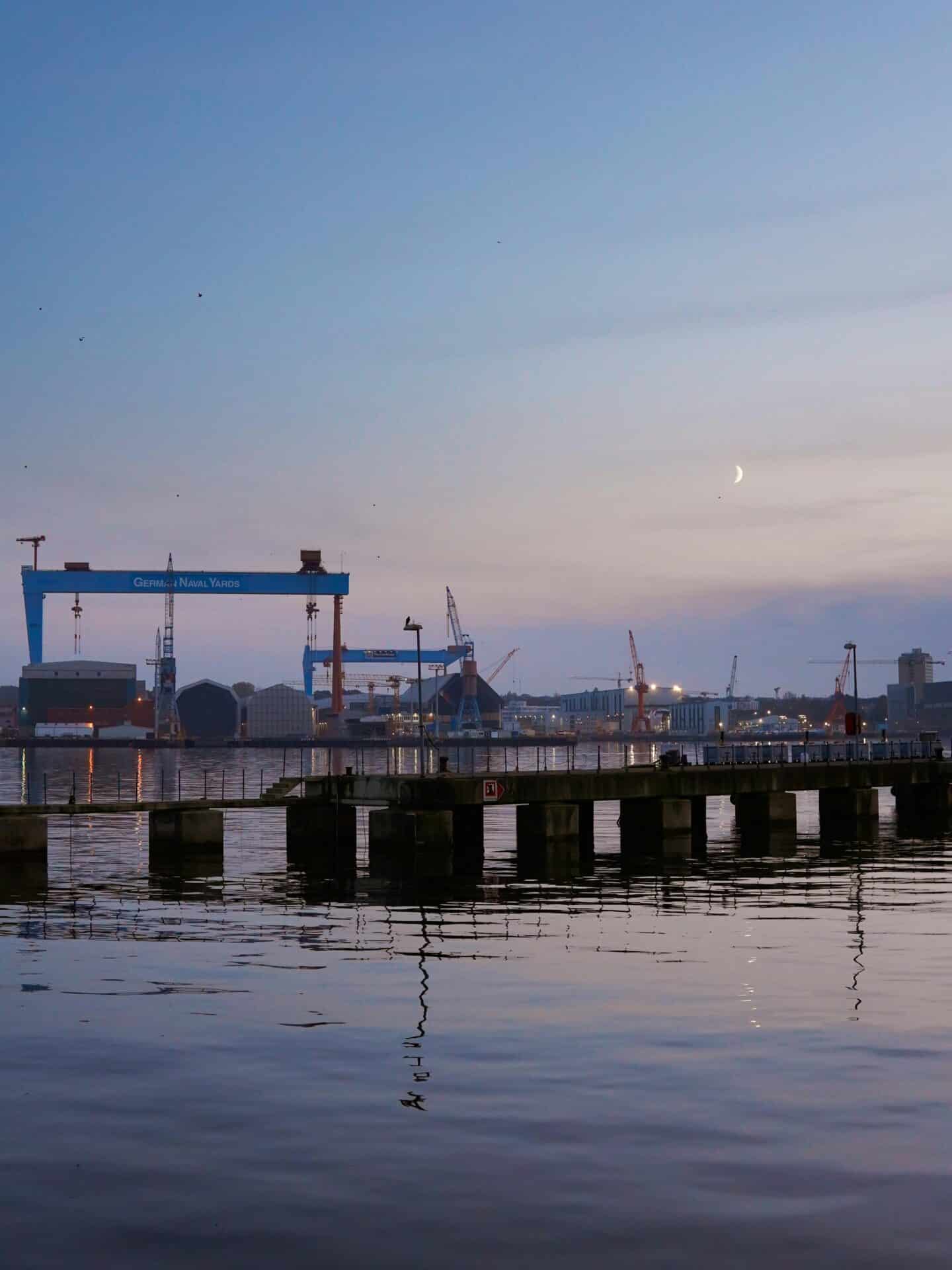 German Naval Yards Shipyard in Kiel at Dusk