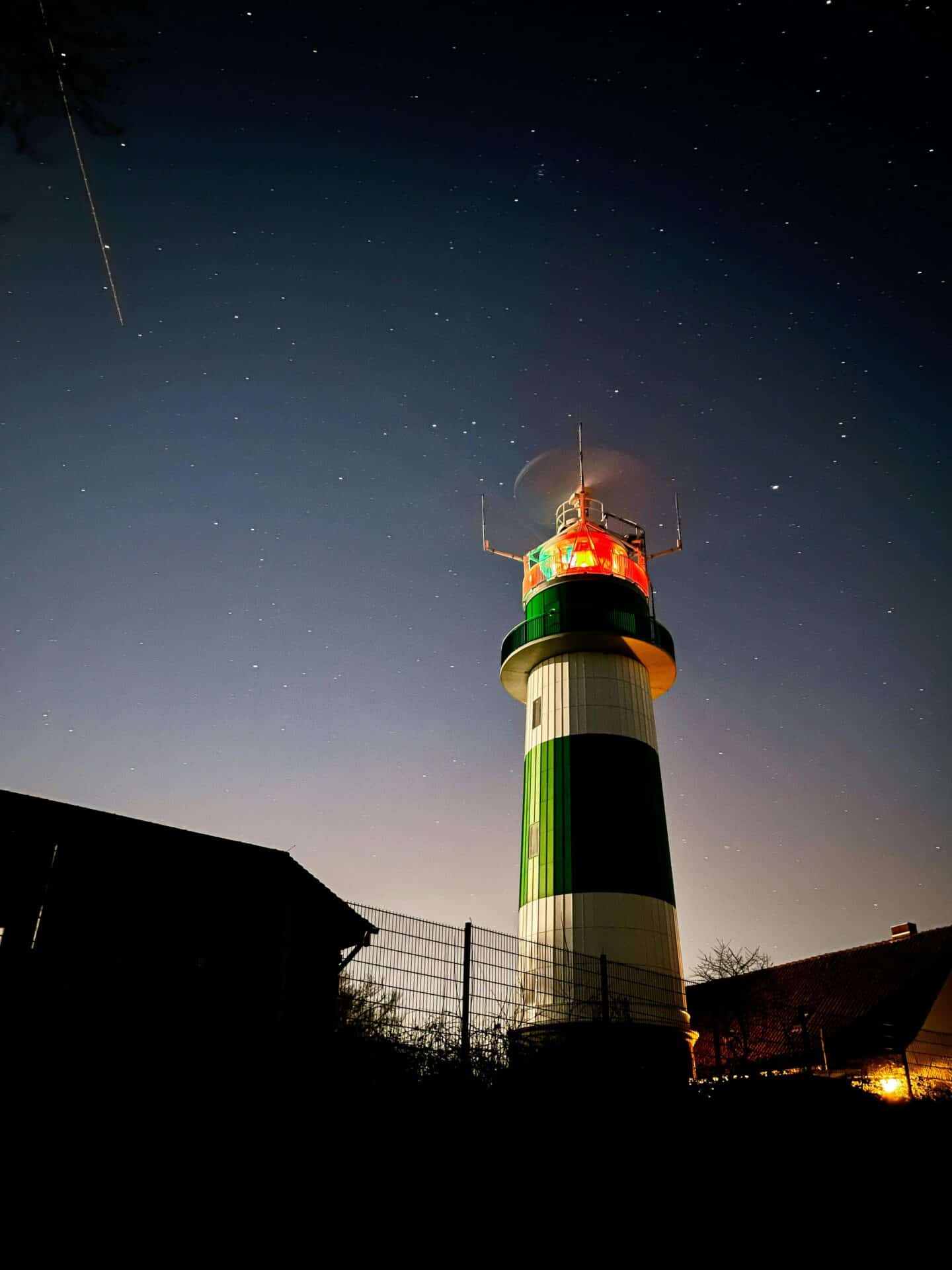 Kiel-Holtenau Lighthouse at Night
