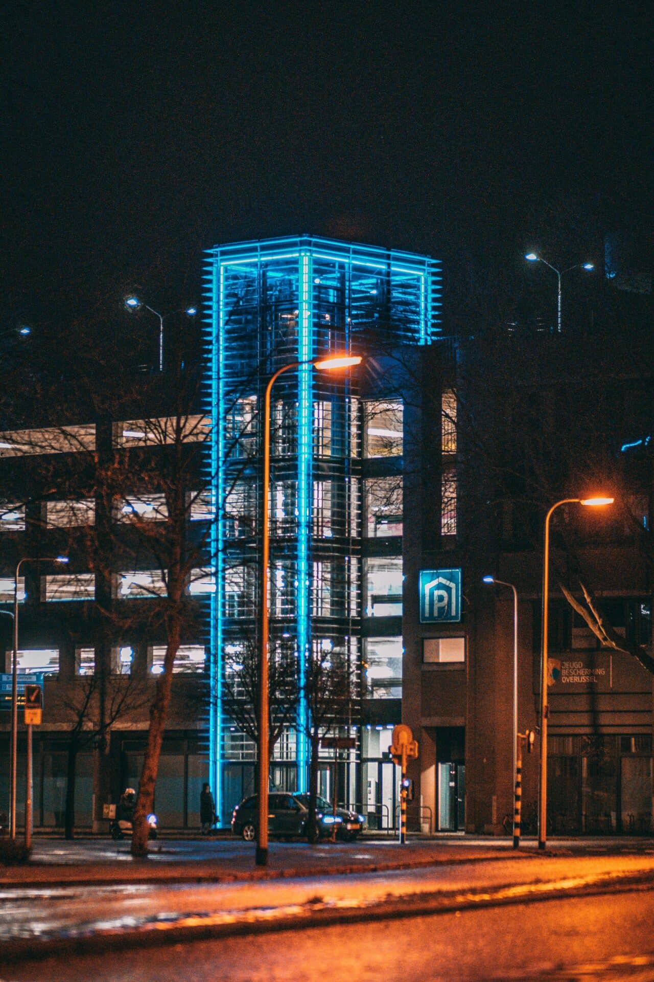 Parkeergarage Katwolderplein at Night in Zwolle