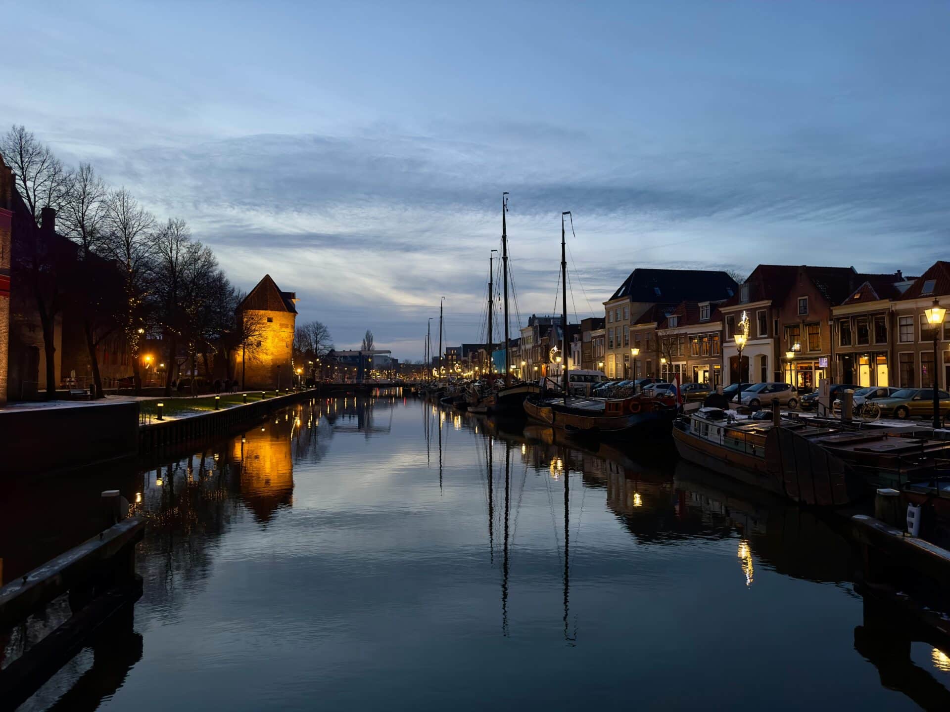 Thorbeckegracht Canal in Zwolle at Dusk